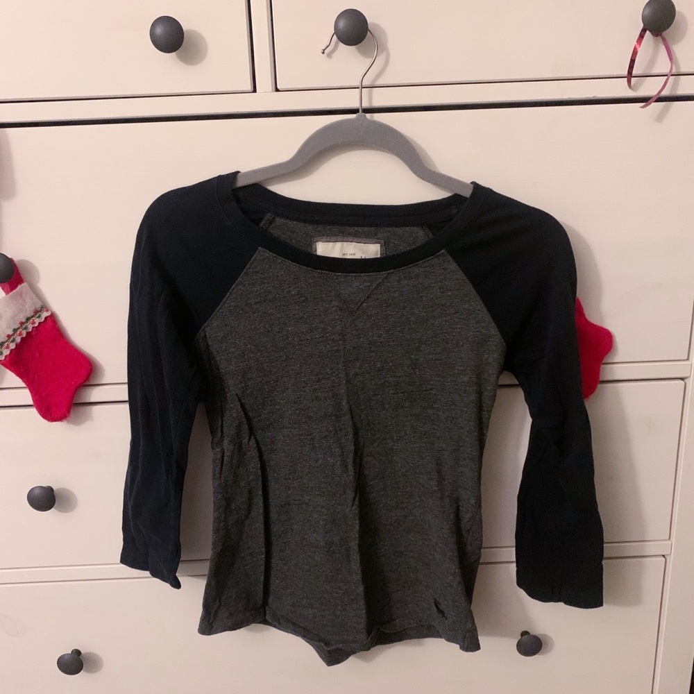 Abercrombie & Fitch Navy and Grey Henley Tee